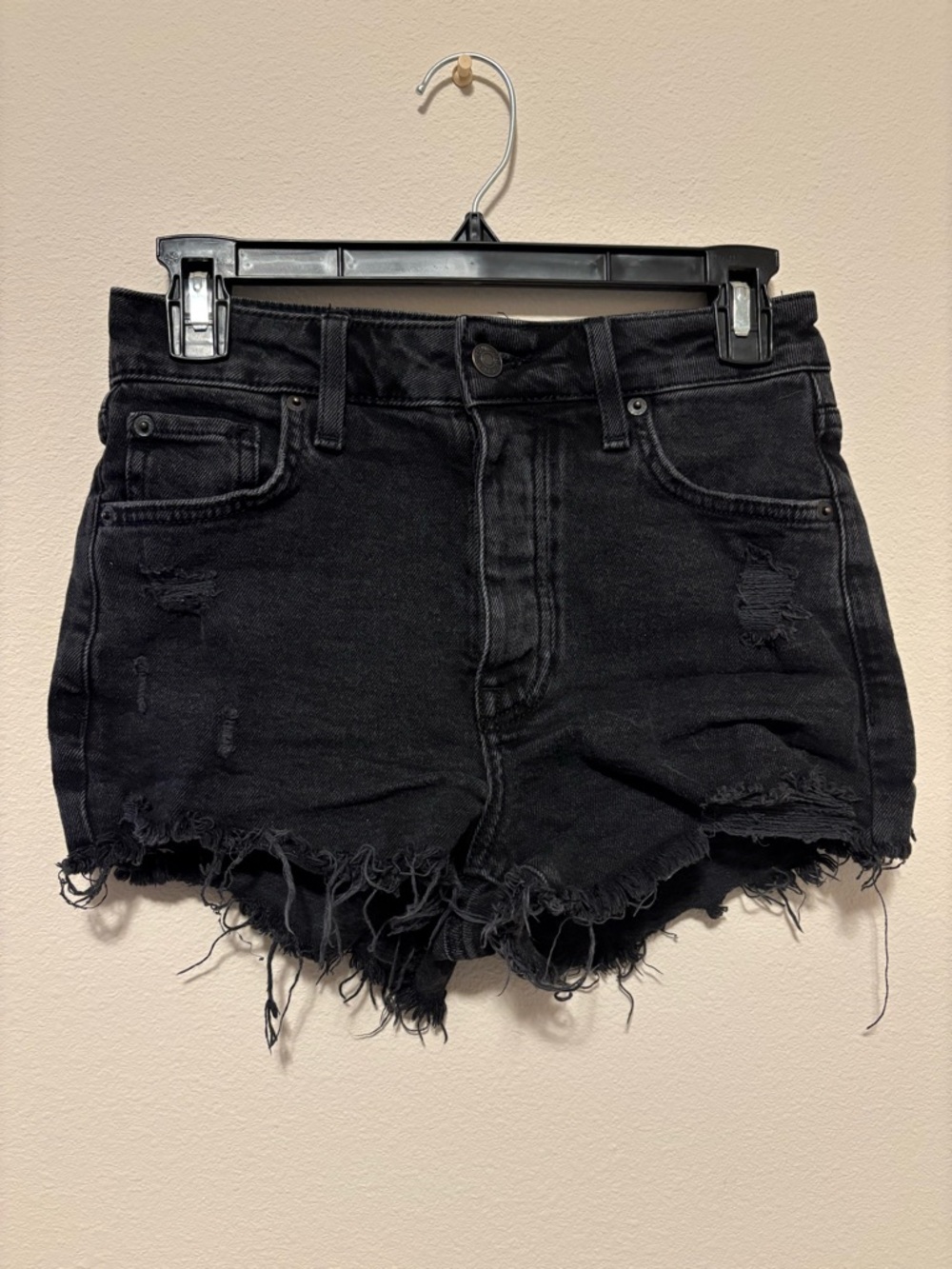 Forever 21 Black Distressed Frayed Hem Denim Shorts
